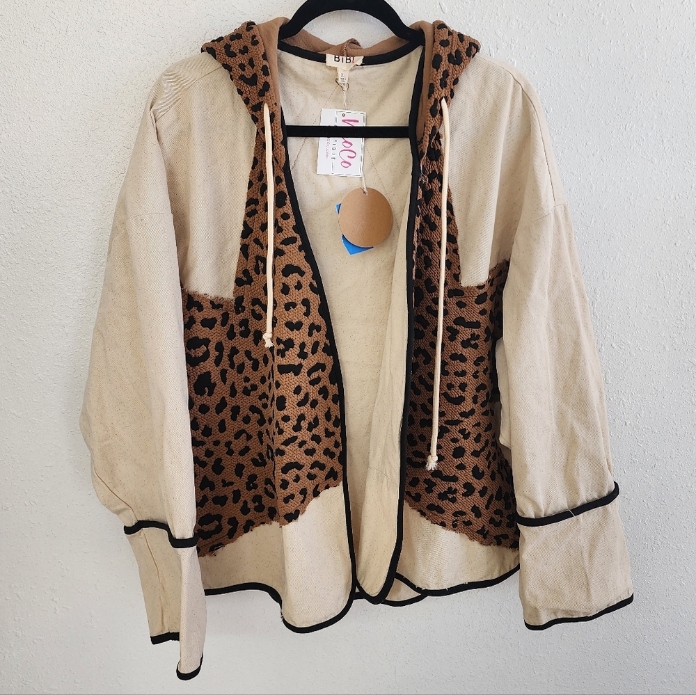 Bibi NWT Day Break Leopard Jacket Spatchwork Star… - image 2
